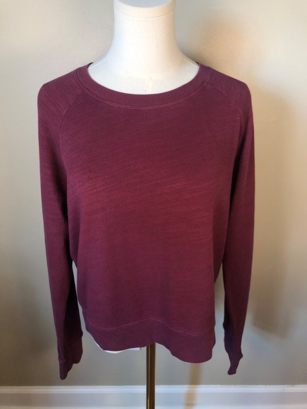 J Crew Vintage Cotton Terry Crewneck Pullover Sweatshirt Burgundy Size M